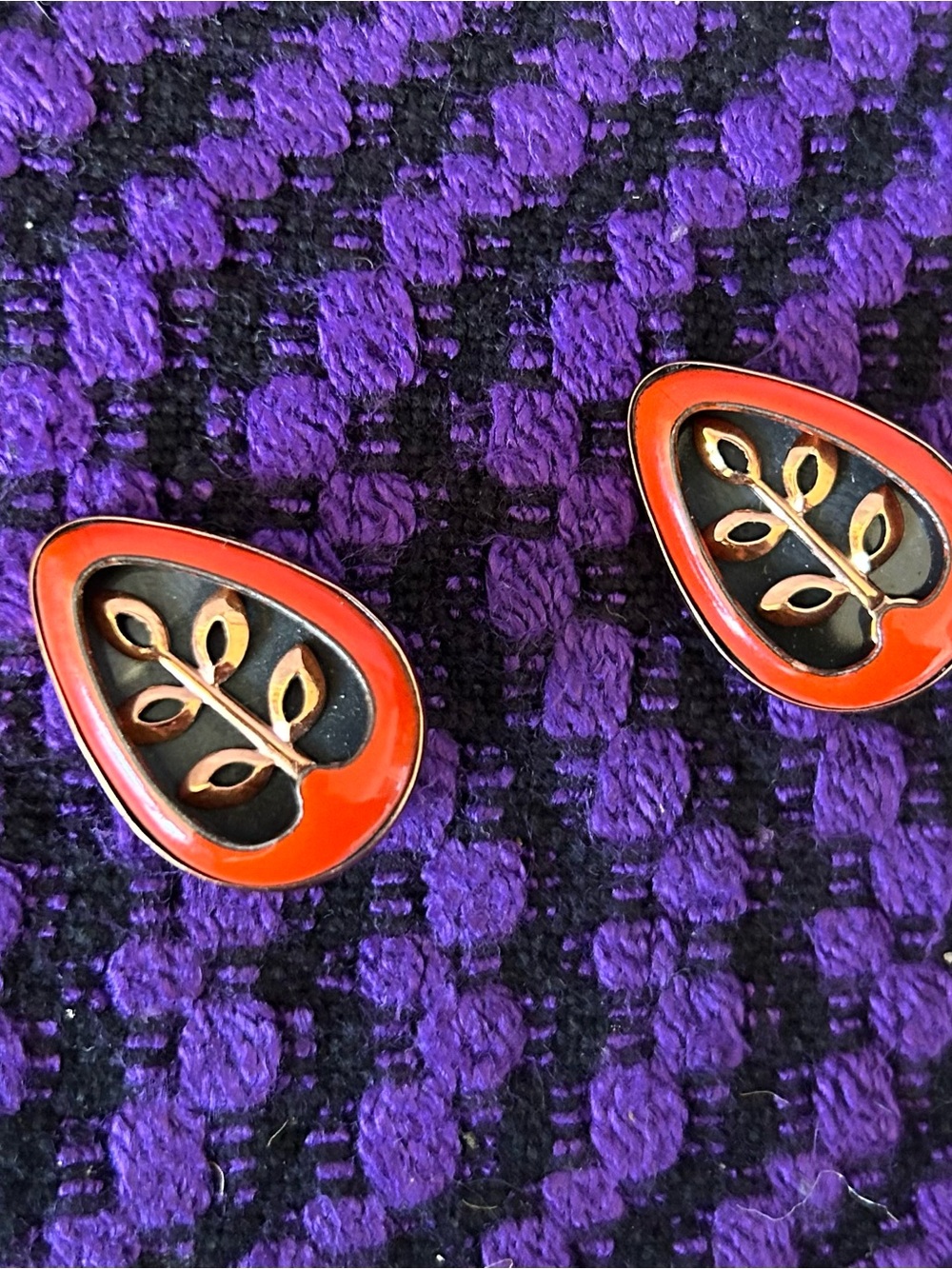 Vintage Matisse Shadowbox Copper Enamel Clip Earrings